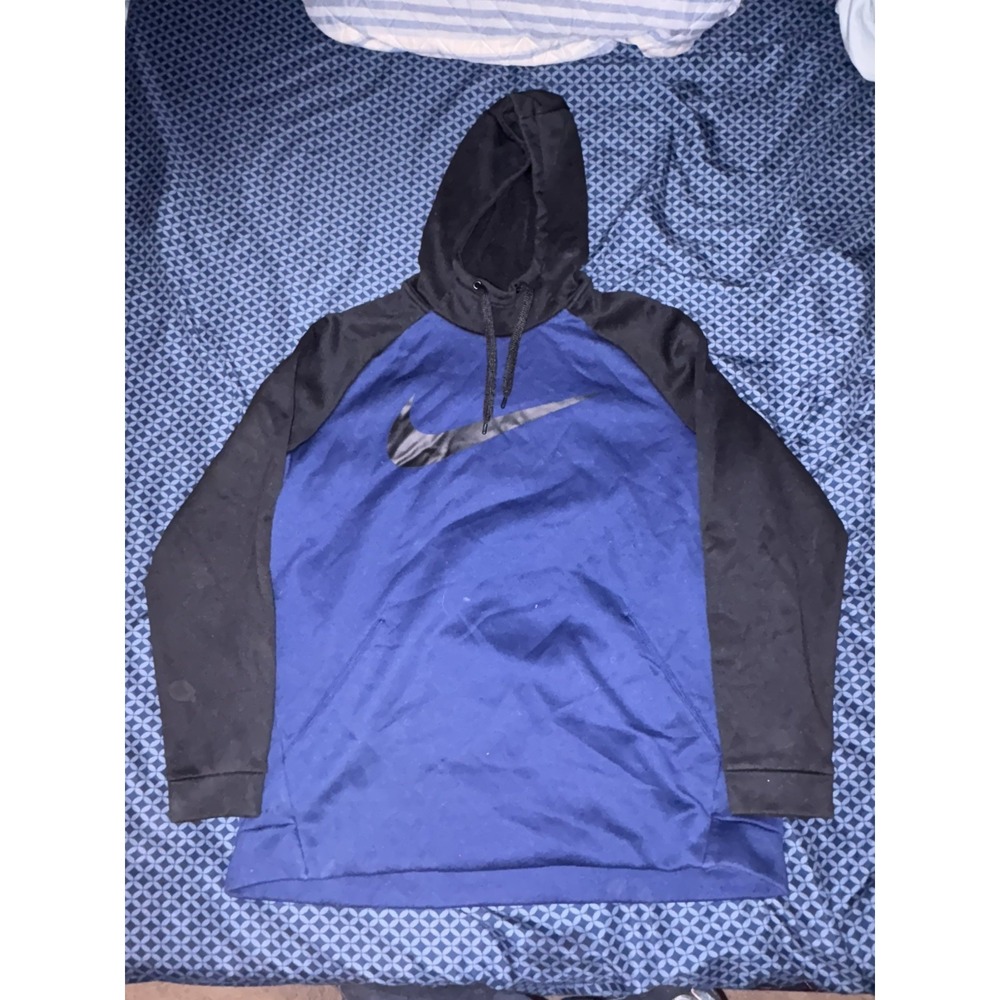 Nike Hoodie Men XLarge Blue Black Sweatshirt Dri Fit Performance Swoosh